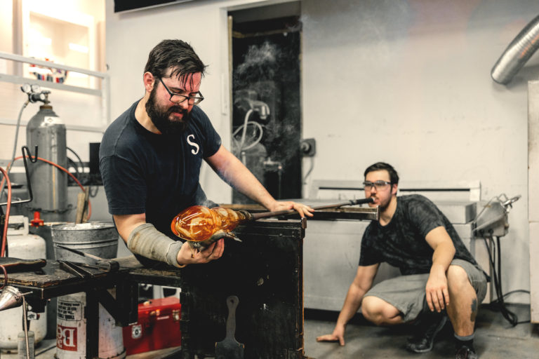 Rob Raeside and Reid Ferguston in the Glass Studio at Harbourfront Centre