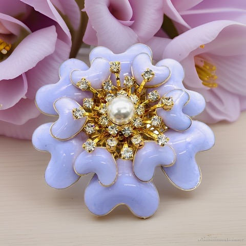 Flameworked white glass petals in a gold brooch
