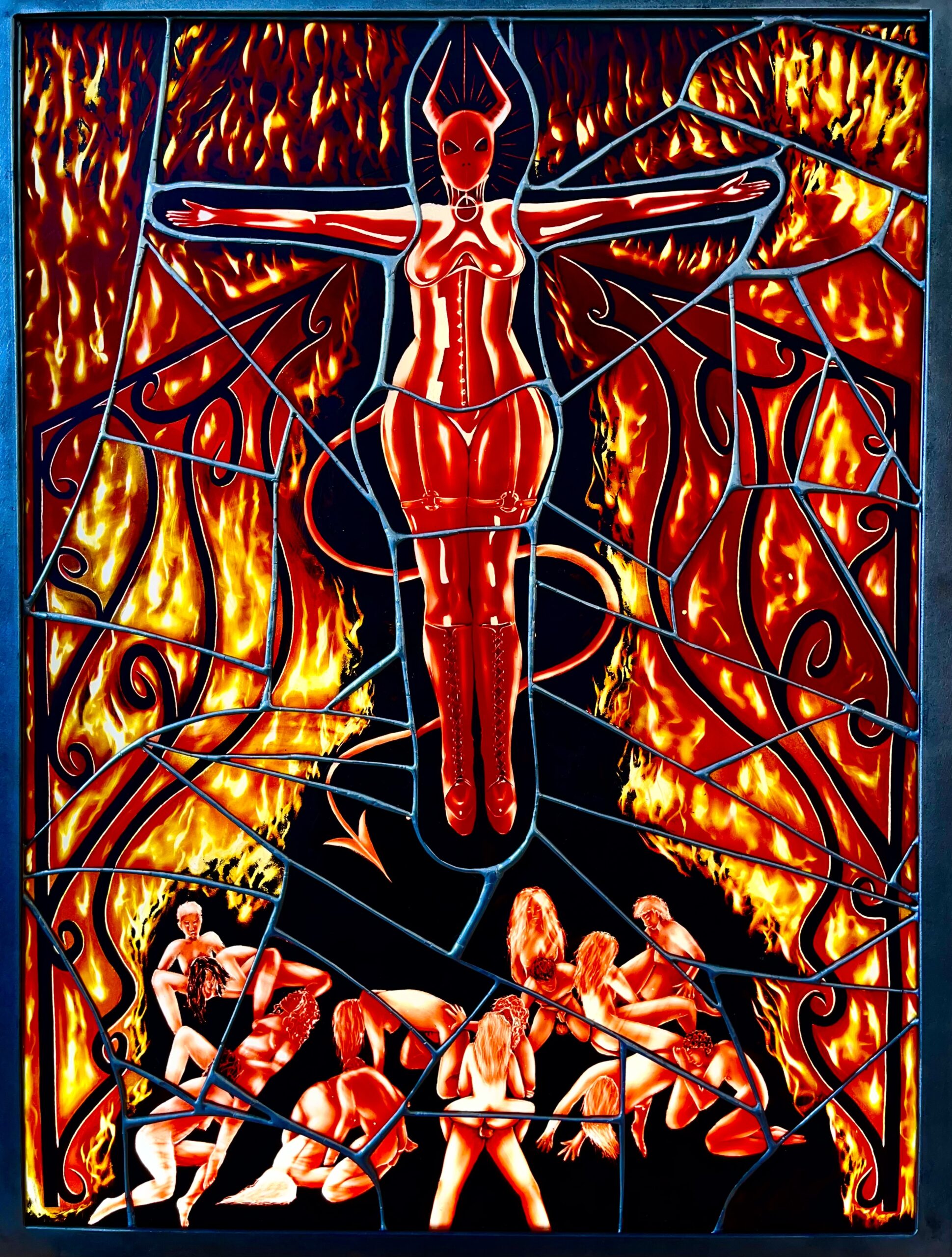 arisa Gregorio, Patron Saint of Pleasure. Flash glass, reusche, silver stain. 24”x 19”. (Photo: Andrew Clark)
