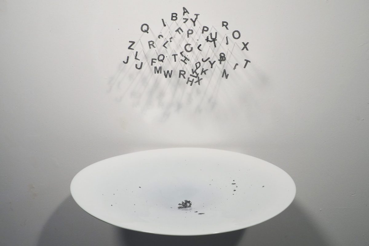 Erin Hoffman, Gr(a/e)y, laser fused glass powder, blown glass bowl / 22”x14” / 2020